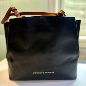 Dooney & Bourke Black Leather Tote with Brown Handles